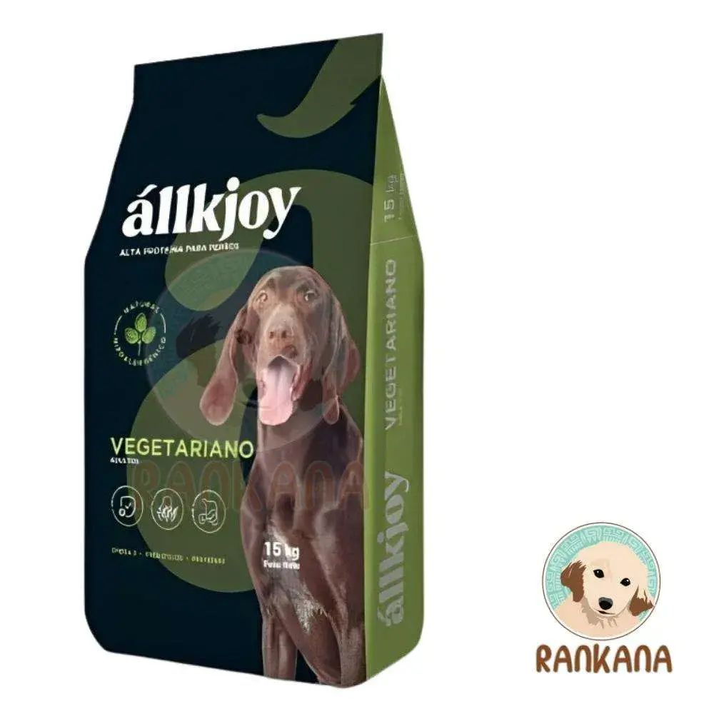 Allkjoy Vegetariano para Perros x 15 kg Saco de 15 kg de alimento para perros vegetariano Allkjoy en Rankana, con imagen de un Braco Alemán de pelo corto.
