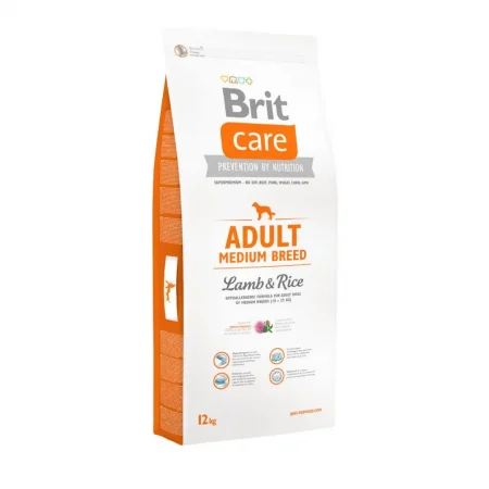 Saco de 12 kg de Brit Care Adult Medium, alimento hipoalergénico con cordero y arroz para perros adultos de raza mediana en Perú.