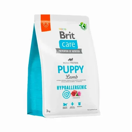 Saco de 3 kg de Brit Care Puppy, alimento hipoalergénico mono-proteico con cordero para cachorros y perros jóvenes en Perú.