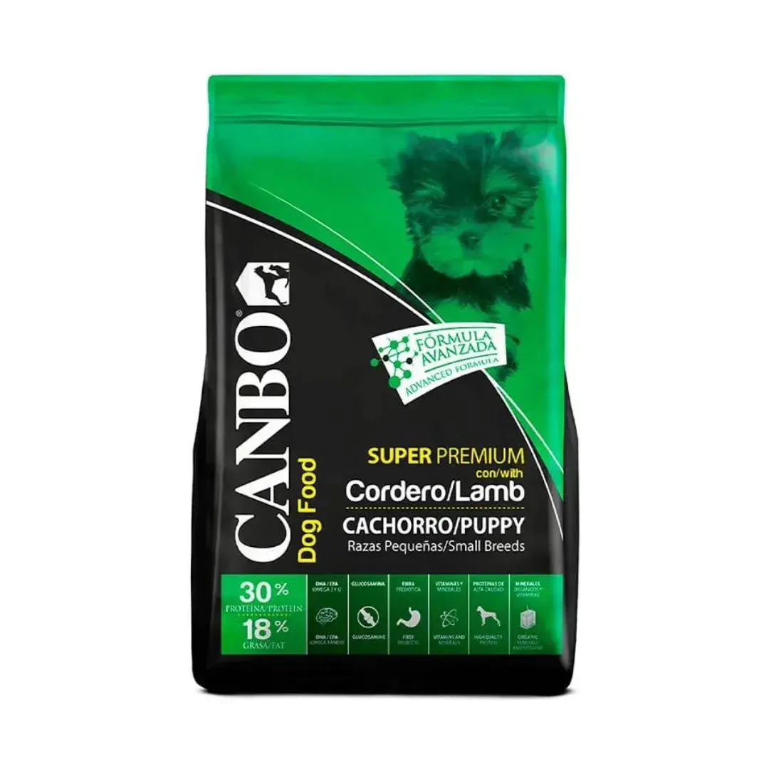 Canbo Cachorro Raza Pequeña Cordero 7kg Saco de 7 kg de alimento Canbo Puppy para cachorros de raza pequeña, sabor cordero, nutrición superpremium en Perú con logo de Rankana.