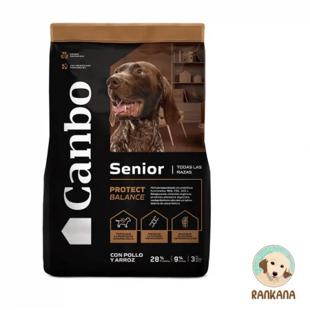 Saco de 15 kg de alimento Canbo Senior para perros adultos mayores de todas las razas, sabor pollo y arroz, nutrición avanzada en Perú.