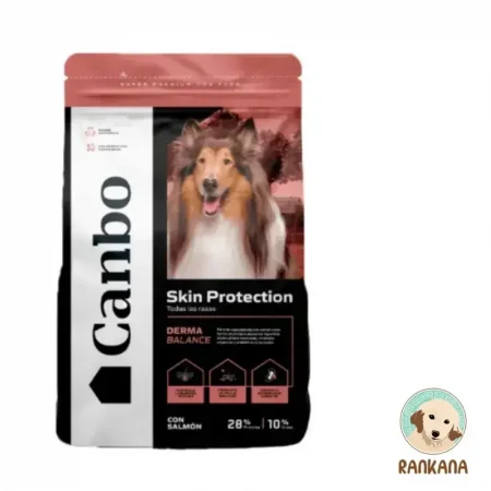 Saco de 15 kg de alimento Canbo Skin Protection para perros de todas las razas, sabor salmón, nutrición derma balance en Perú.