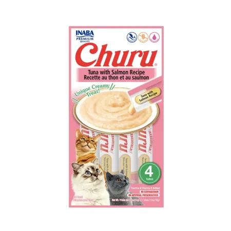 Empaque de Churu Atún con Salmón para gatos de 4 tubos, snack cremoso premium marca Inaba.