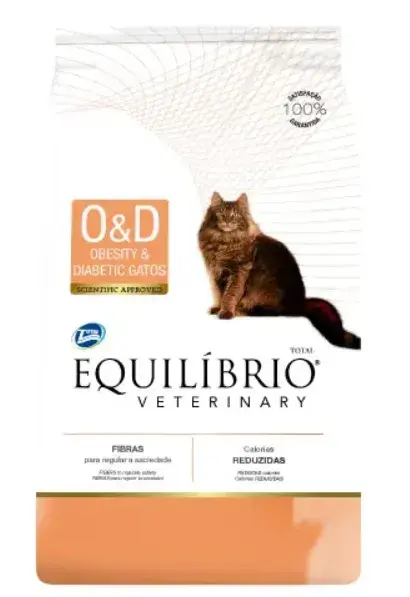 Saco de alimento alimento para gato obeso y diabético Equilibrio Veterinary Obesity Diabetic para gatos de 2 kg, especializado en control de peso y diabetes, disponible en Perú.