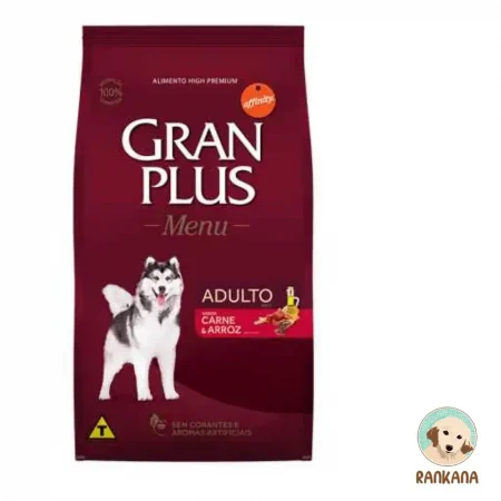 Saco de comida Gran Plus Adulto Menu para perros de razas medianas y grandes, sabor carne y arroz, sin colorantes artificiales, 20 kg.
