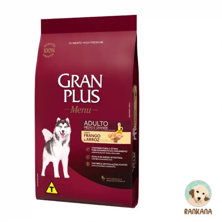 Saco de comida Gran Plus Adulto Menu sabor Pollo y Arroz para perros de razas medianas y grandes, alimento High Premium sin colorantes, 15 kg.