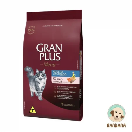 Bolsa de 10kg de alimento Gran Plus Menu para gatos adultos castrados sabor salmón y arroz