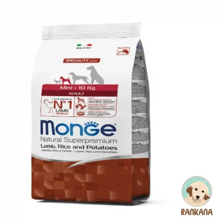 Bolsa de alimento Monge Natural Superpremium Adulto Razas Mini (< 10 kg) sabor Cordero, Arroz y Papas, 2.5 kg. Comida italiana premium para perros pequeños.