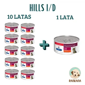 Promoción de 10 latas de comida húmeda Hills Prescription Diet I/D para gato de 156g más 1 lata gratis en Rankana.