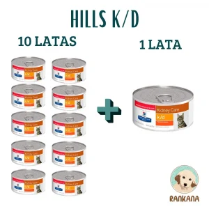 Promoción de 10 latas de Hills Prescription Diet K/D para gato de 156g más 1 lata gratis para cuidado renal en Rankana.