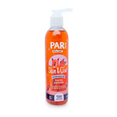 Aceite puro de trucha peruana Par Pets 250ml para perros y gatos con Omega 3, 6 y 9 para piel sana y pelaje brillante.