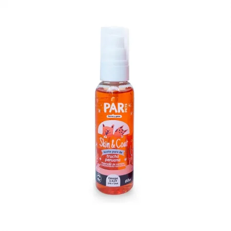 Aceite puro de trucha Par Pets 60ml en spray para perros y gatos, rico en Omega 3, 6 y 9 para el cuidado de la piel y pelaje.