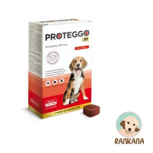 Caja de Proteggo 3M para perros de 10 a 20 kg con 1 tableta masticable, antipulgas y garrapatas de protección trimestral (Fluralaner 500 mg) en Perú.