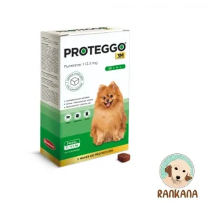 Caja de Proteggo 3M para perros de 2 a 4.5 kg con 1 tableta masticable, antipulgas y garrapatas de protección trimestral (Fluralaner 112.5 mg) en Perú.