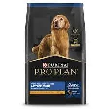 Saco de 15 kg de Purina Pro Plan Active Mind para perros adultos mayores de 7 años, con aceites botánicos para mejorar la agudeza mental.