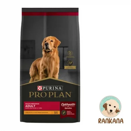 Saco de 15 kg de Purina Pro Plan Adulto Razas Medianas con Pollo y Spirulina, diseñado para fortalecer el sistema inmune y la salud general.