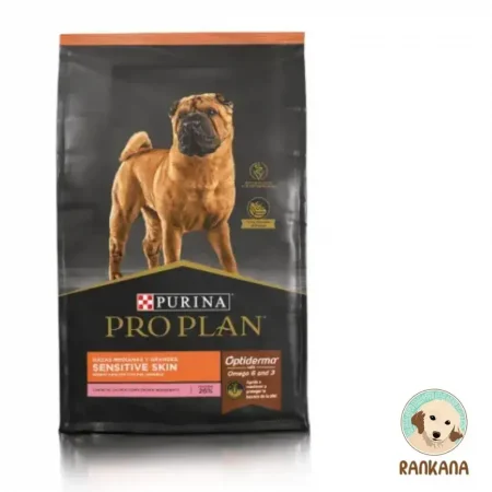 Saco de alimento Purina Pro Plan Sensitive Skin para perros adultos de razas medianas y grandes, sabor salmón, formato de 12 kg con tecnología Optiderma.