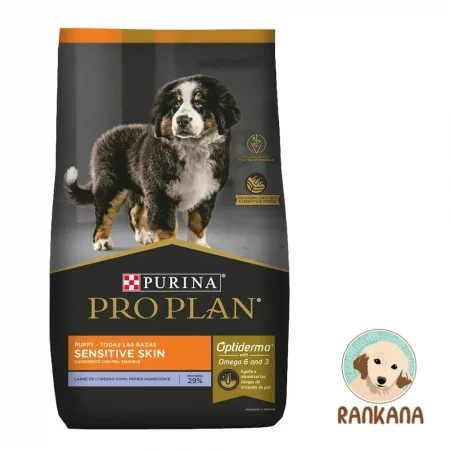 Saco de 15 kg de Purina Pro Plan Puppy Sensitive Skin Cordero para cachorros con piel sensible, formulado con OptiDerma y Omega 6 y 3.