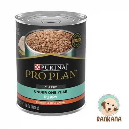 Lata de alimento húmedo Purina Pro Plan Puppy Classic Chicken & Rice Entrée de 368.5g para cachorros menores de un año.