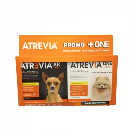 Empaque de Antipulgas Atrevia XR MINI 125mg y Atrevia ONE para perros de 2.4 a 5kg, protección contra pulgas y garrapatas.