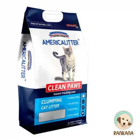 Bolsa de 15 kg de arena para gatos America Litter Clean Paws, ultra aglutinante y libre de polvo, con el logotipo de Rankana.