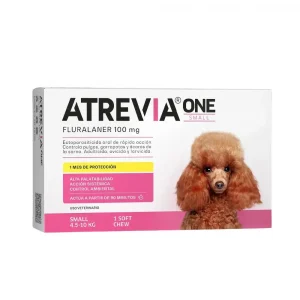 Caja de Atrevia ONE Small para perros de 4.5 a 10 kg, 1 tableta masticable antipulgas y garrapatas.