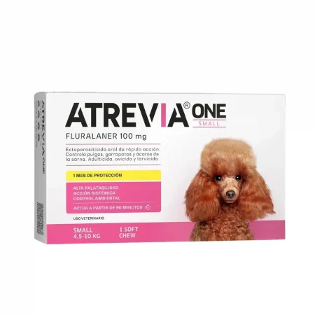 Caja de Atrevia ONE Small para perros de 4.5 a 10 kg, 1 tableta masticable antipulgas y garrapatas.