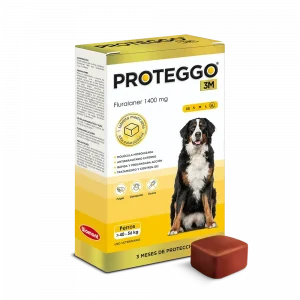 Caja de Proteggo 3M de 40 a 56 kg con 1 tableta masticable, antipulgas, garrapatas y antiparasitario de larga duración para perros de razas gigantes en Perú.