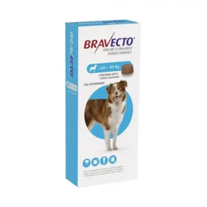 Caja de antipulgas Bravecto de 20 a 40 kg con una tableta masticable para perros grandes.