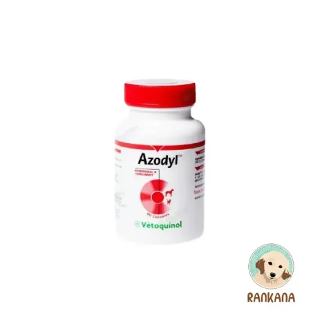 Frasco de Azodyl x 90 cápsulas de Vetoquinol, suplemento para el soporte renal y reducción de toxinas urémicas en perros y gatos en Perú.
