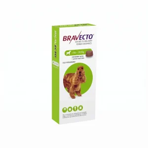 Caja de antipulgas Bravecto para perros medianos de 10 a 20 kg, 500 mg fluralaner, 1 tableta masticable.