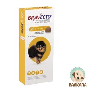 Caja de Bravecto para perros muy pequeños (2 a 4.5 kg), 1 tableta masticable de 112.5 mg fluralaner, antipulgas y antigarrapatas, producto de Rankana Pet Shop.