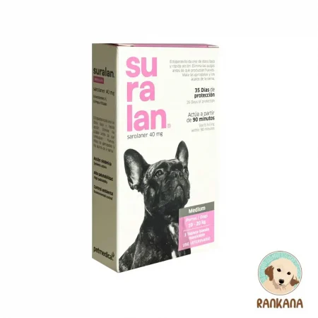 Caja de Suralan MEDIUM antipulgas y antigarrapatas masticable para perros de 10 a 20 kg, 1 tableta, marca Petmedica.
