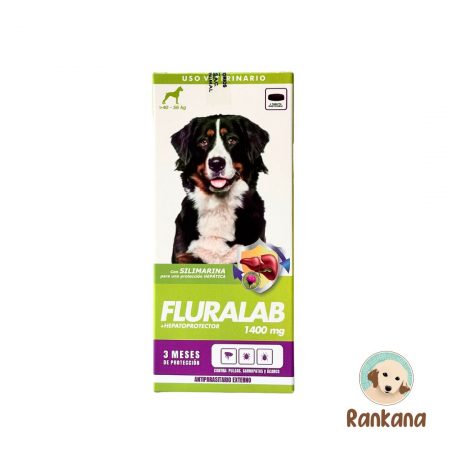 Fluralab 1400mg de 40 a 56 kg. Antiparasitario de perro por tres meses de rico sabor.