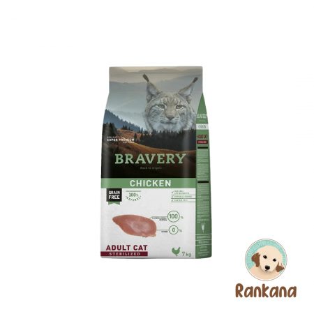 Bravery Gato Esterilizado de Pollo x 7 kg. Alimento super premium seco para gatos esterilizados.