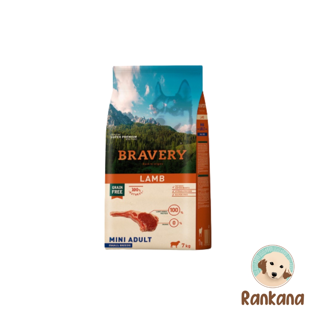 Mini adulto cordero rz. pequeñas 7k Bravery - Adulto Cordero Razas Pequeñas x 7 kg. Alimento super premium seco para perros,