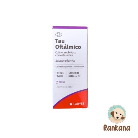 Tau Oftalmico con esteroides x 10 ml. Antibiótico y antinflamatorio para perros y gatos.