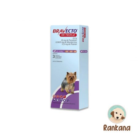 Barvecto 1M Triple de 1.27 a 2.5 Kg x 3 comprimidos. Antiparasitario interno y externo para perros.
