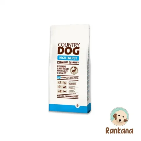 Saco de comida Country Dog High Energy para perros con alta actividad, con carne roja y nutrientes para salud y vitalidad, 15 kg.