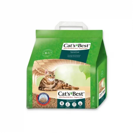 Empaque de arena sanitaria vegetal Cat's Best Sensitive de 2.9 kg, ecológica, biodegradable y naturalmente antibacteriana para gatos con patas sensibles en Rankana.