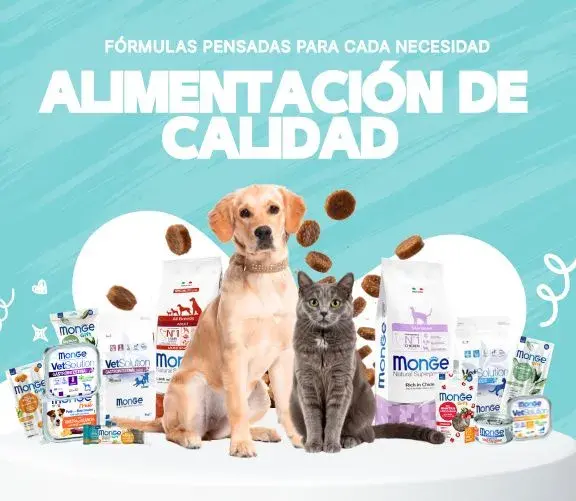 Variedad de alimento premium Monge y VetSolution para perros y gatos en Rankana Perú.