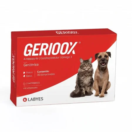 Gerioox de Labyes. Suplemento geriátrico con condroprotector y Omega 3 para perros y gatos. Caja de 30 comprimidos.