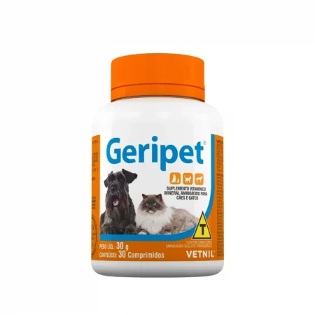 Geripet 30 comprimidos, suplemento vitamínico y condroprotector para perros y gatos senior - Vetnil.
