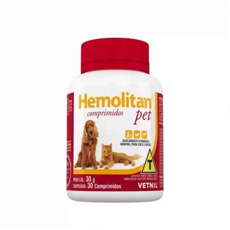 Hemolitan Pet 30 comprimidos, suplemento con complejo B y hierro para la recuperación de anemia en perros y gatos - Vetnil.