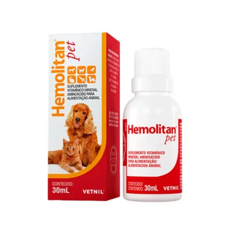 Hemolitan Pet 30 ml, suplemento vitamínico y mineral para perros y gatos con vitaminas del complejo B y hierro - Vetnil.
