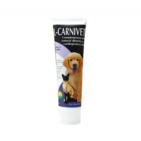 Suplemento L-Carnivet de Veterline en gel de 128 ml, complemento natural con L-Carnitina para cardioprotección y control de peso en perros y gatos.