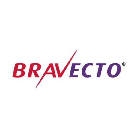 Logotipo de Bravecto en rojo y morado sobre fondo blanco.