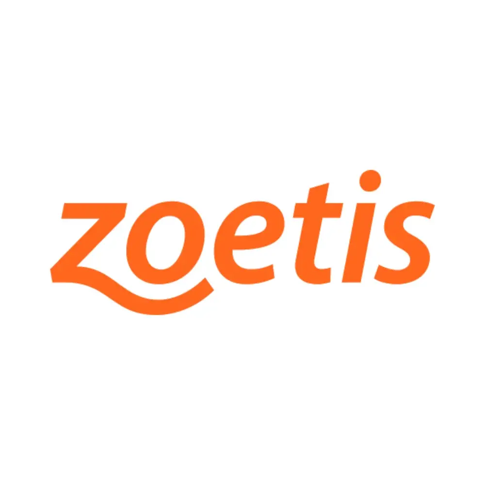 Logotipo de Zoetis en color naranja con tipografía estilizada, empresa global de salud animal y vacunas veterinarias.