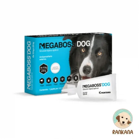 Antiparasitario Megaboss Dog para perros medianos de 10 a 25 kg. Pipeta de Laboratorios Montana contra pulgas, garrapatas y mosquitos.