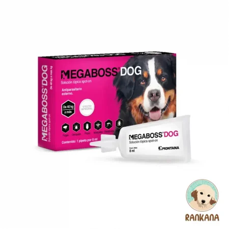 Pipeta Megaboss Dog para perros de raza gigante de más de 40 kg. Antiparasitario integral 6 en 1 de Montana contra pulgas, garrapatas y mosquitos.